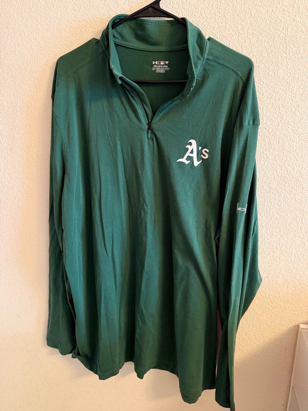 Under Armour Men's Oakland A's Deep Green Quarter-Zip Long Sleeve Pullover